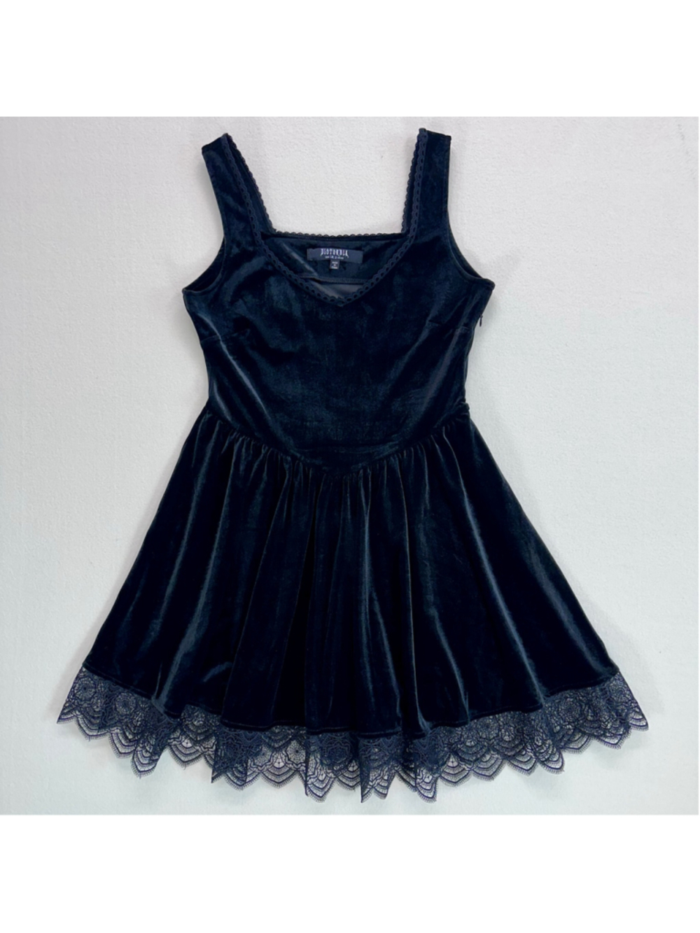 Disturbia Orbweb Velour Mini Dress Black Velvet Spiderweb Lace Skater Goth Sz 8